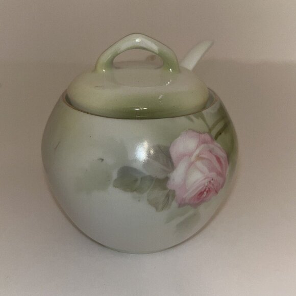 vintage rs prussia hand painted roses porcelain covered cream & sugar with spoon - Picture 9 of 16